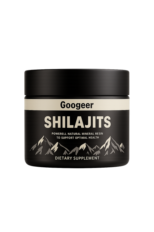 Pote de Shilajit do Himalaia de 50 g em fundo branco